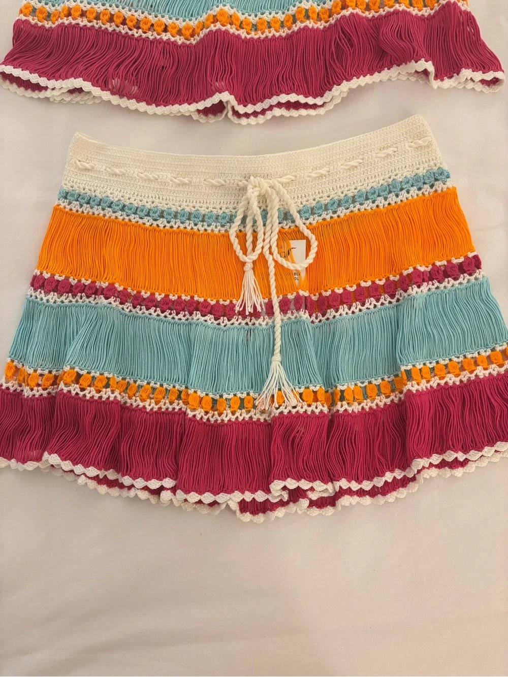 🧡 My Beachy Side Handmade Crochet Fringe Set — Top (M) / Skirt (S)